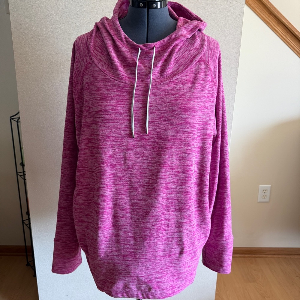 Lukka Women’s Pink Heathered Slouch Pullover Cowl-Neck Drawstring Hoodie, Sz XXL
